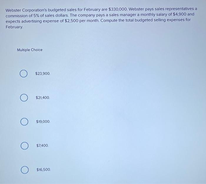 Solved ster Corporation's budgeted sales for February are