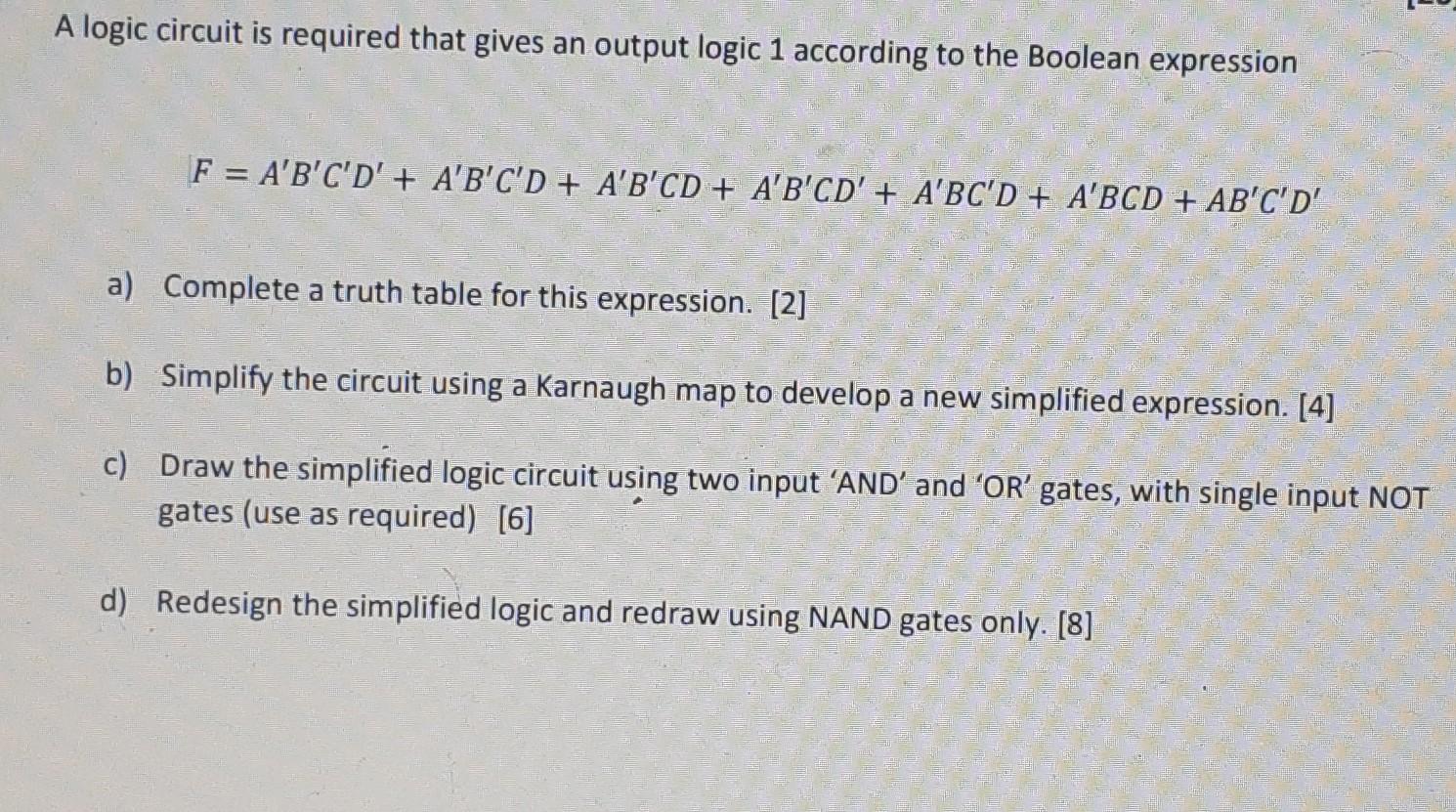 Solved A logic circuit is required that gives an output | Chegg.com