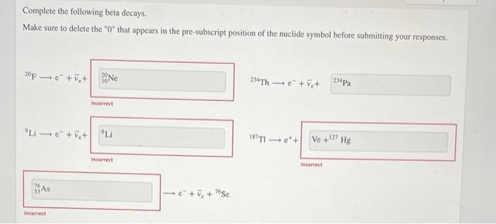 Solved Complete The Following Beta Decays. Make Sure To | Chegg.com