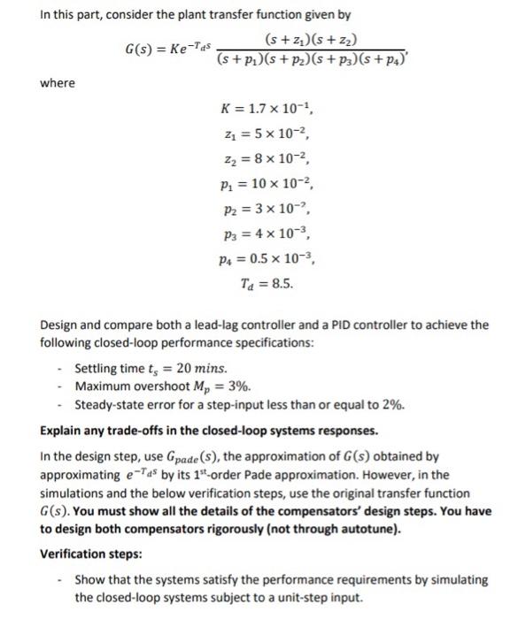 In This Part Consider The Plant Transfer Function Chegg Com