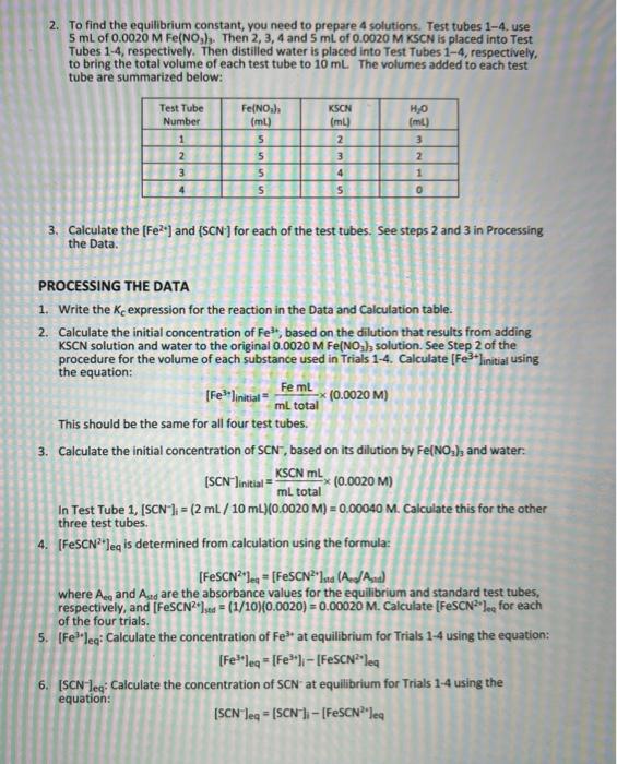 Solved DETERMINATION OF THE EQUILIBRIUM CONSTANT FOR A | Chegg.com