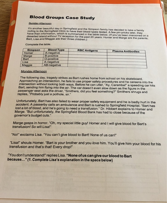 blood groups case study answer key