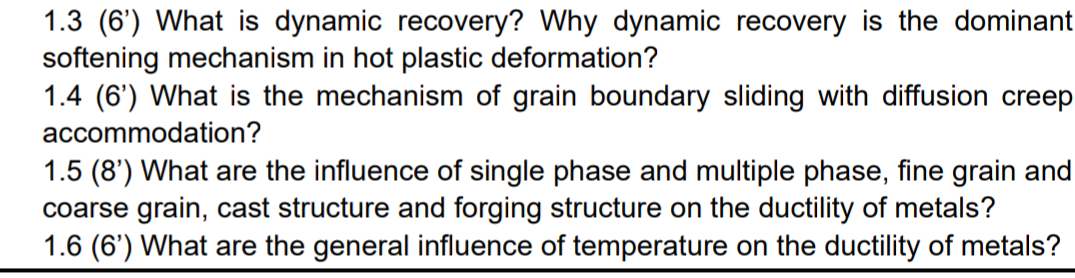 Solved 1.3 (6') What is dynamic recovery? Why dynamic | Chegg.com