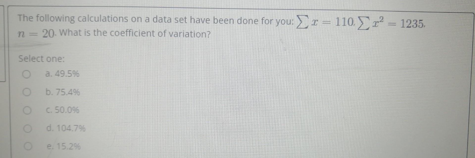 Solved The following calculations on a data set have been | Chegg.com