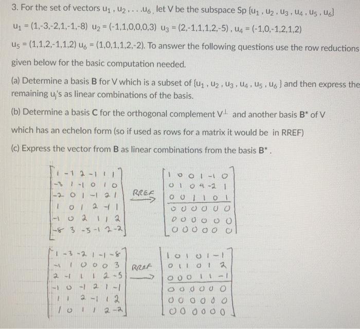 3 For The Set Of Vectors U1 U2 Let V Be The Chegg Com