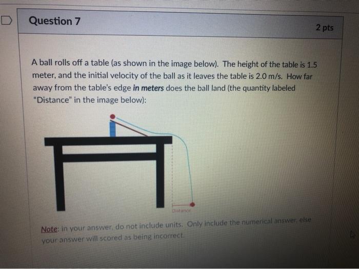 Solved Question 7 2 pts A ball rolls off a table (as shown
