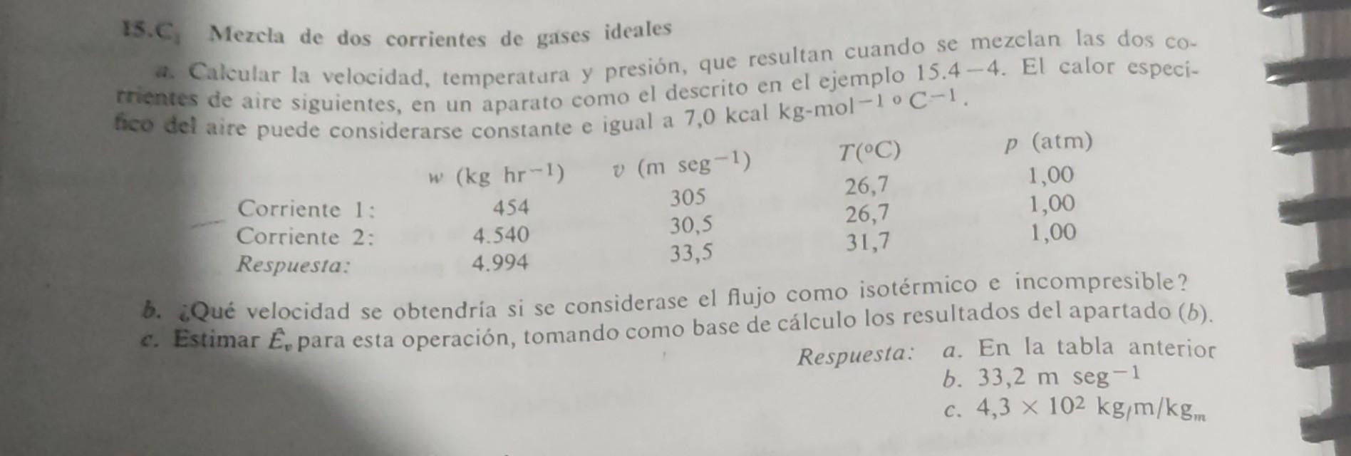 IS.C, Mezcla de dos corrientes de gases ideales a. Calcular la velocidad, temperatura y presión, que resultan cuando se mezcl