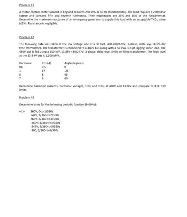 Solved Problem 11 A motor control center located in England