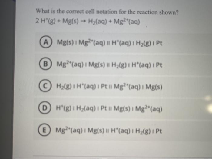 Solved What is the correct cell notation for the reaction | Chegg.com