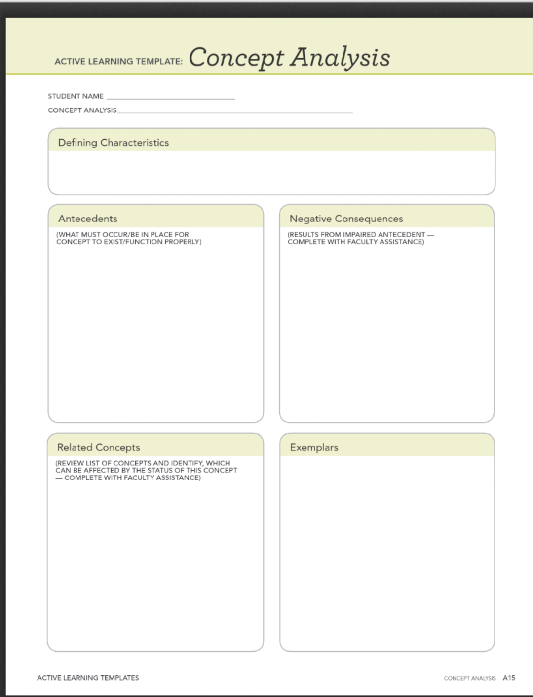 ACTIVE LEARNING TEMPLATE: Concept Analysis STUDENT NAME CONCEPT ANALYSIS Defining Characteristics Antecedents Negative Conseq