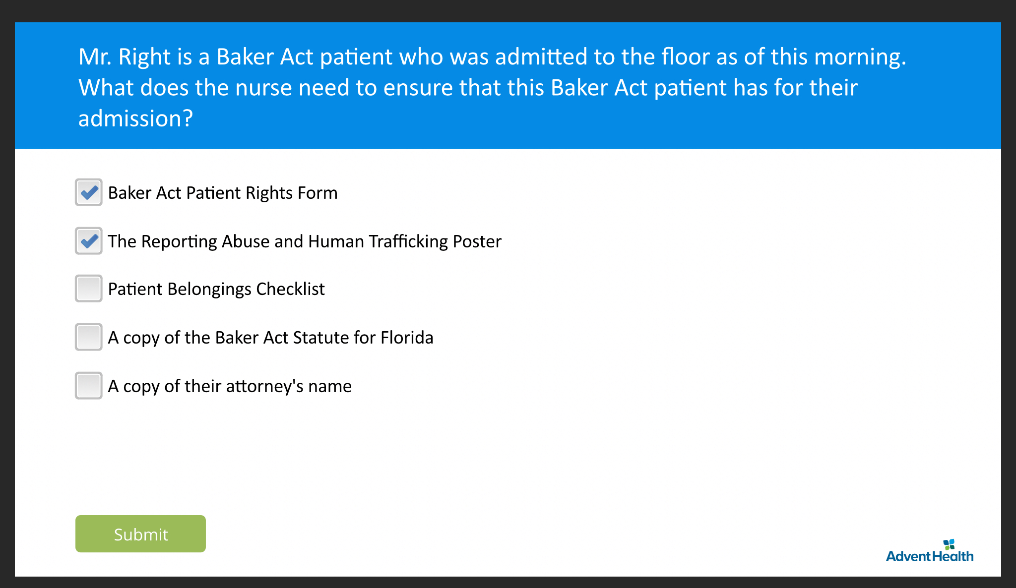 Solved Mr. ﻿Right is a Baker Act patient who was admitted to