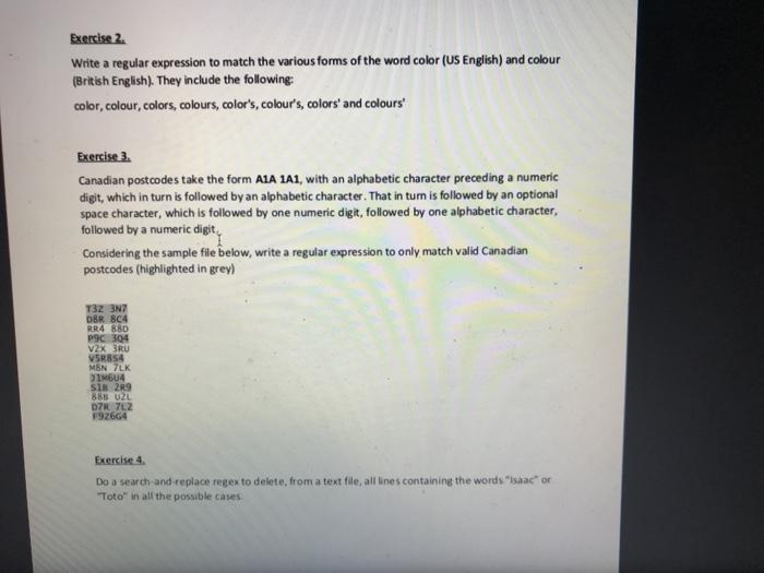 Solved Exercise 5. Write a regular expression to match the | Chegg.com