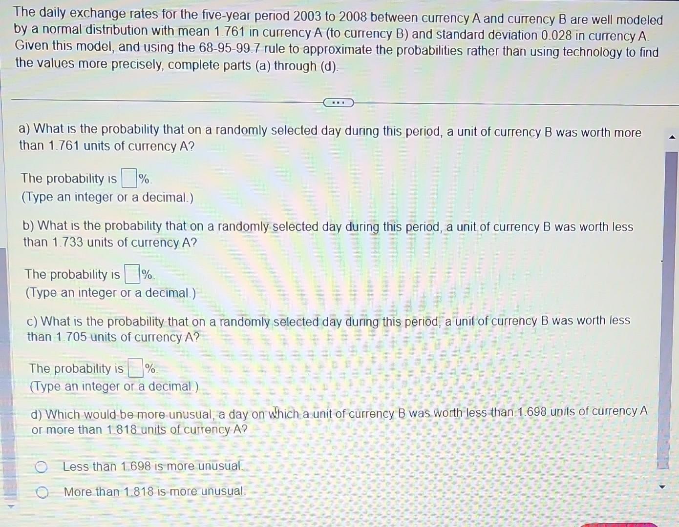 Solved The daily exchange rates for the five-year period | Chegg.com