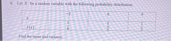Solved 8. Let X be a random variable with the following | Chegg.com
