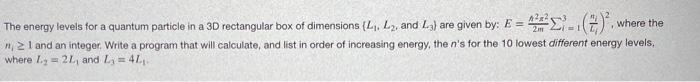 Solved The energy levels for a quantum particle in a 30 | Chegg.com