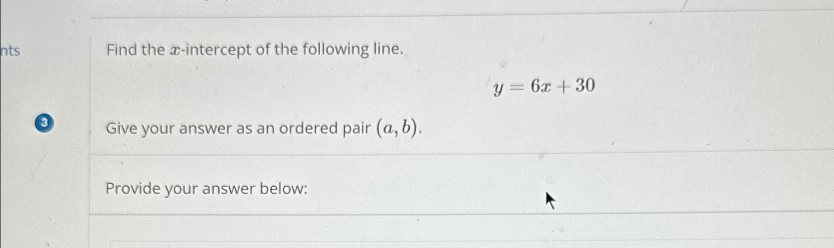 find the x-intercept of the line 9x–3y=24. answer