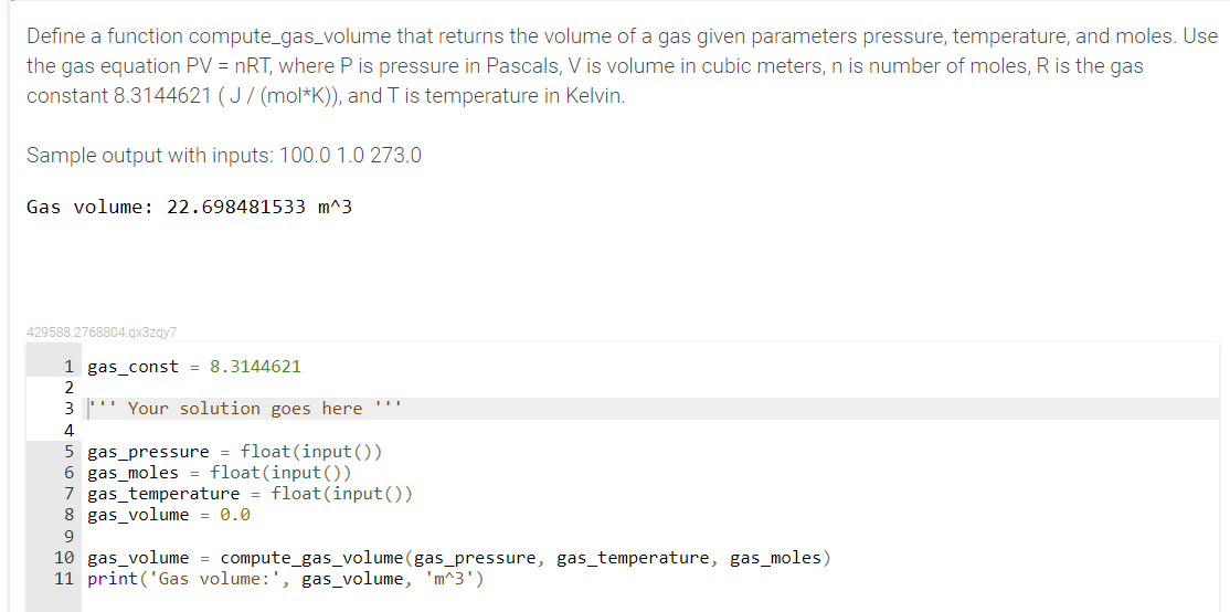  Solved Define A Function Compute gas volume Tha