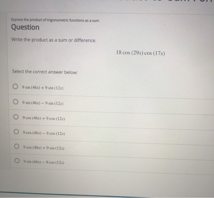 Solved Express the product of trigonometric functions as a | Chegg.com