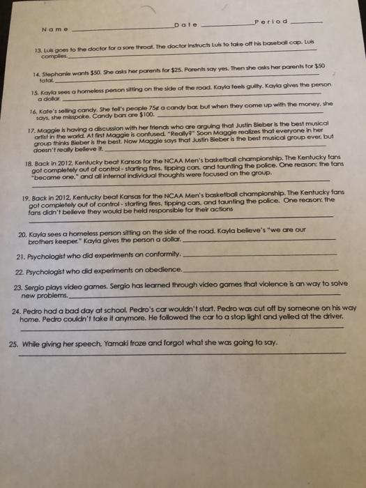 Review Social Influence Match the following terms to