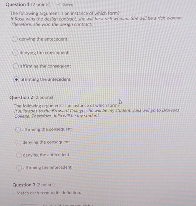 Solved Question 1 (2 points) Saved The following argument is | Chegg.com