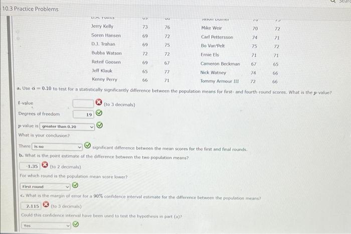 Solved Scores in the first and fourth (final) rounds for a | Chegg.com