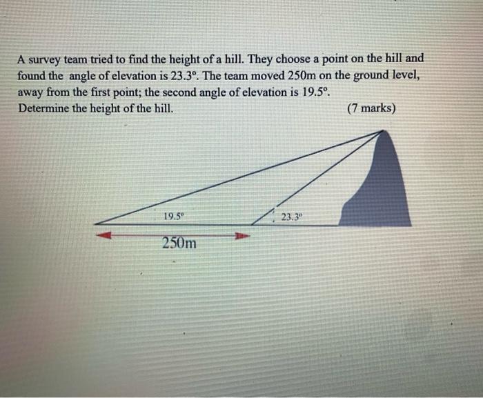 Solved A survey team tried to find the height of a hill.