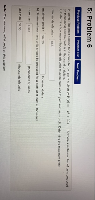 Solved 5: Problem 5 Previous Problem Problem List Next | Chegg.com