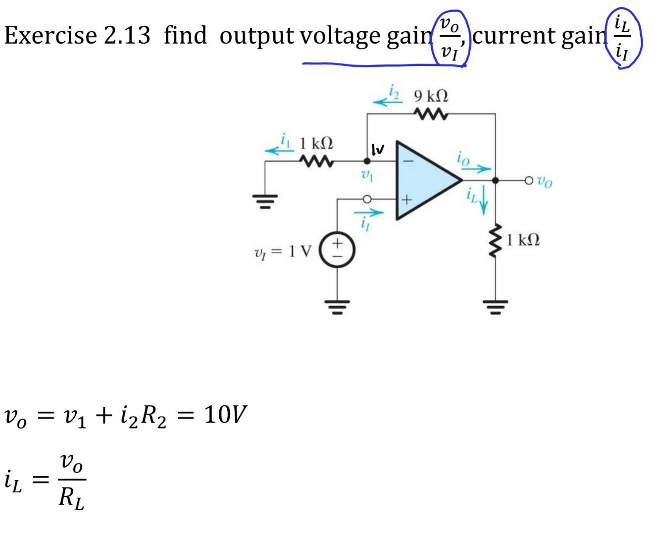 Solved il Exercise 2.13 find output voltage gain current | Chegg.com