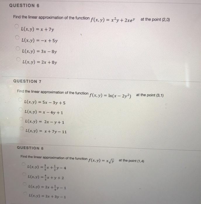 Solved QUESTION 6 Find the linear approximation of the | Chegg.com