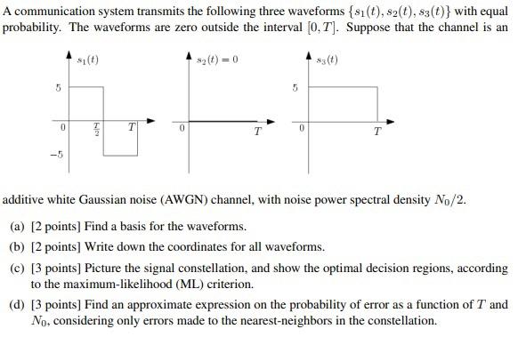 Solved A communication system transmits the following three | Chegg.com