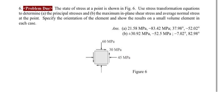 Solved 6. EProblem Due> The state of stress at a point is | Chegg.com