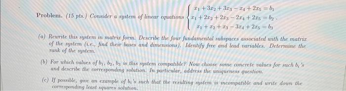 Solved Problem. (15 pts.) Consider a system of linear | Chegg.com