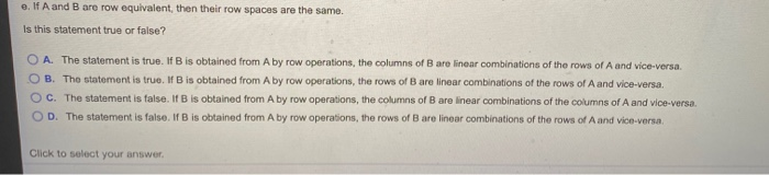 Solved For parts a through e. A is an mxn matrix. Mark each