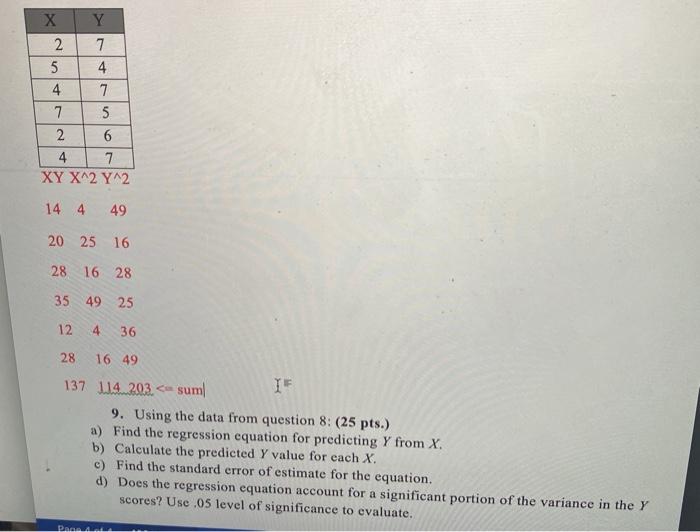 Solved 2 5 X Y 2 7 4 4 7 7 5 2 6 7 Xy X 2 Y 2 2 4 14 4 49 Chegg Com