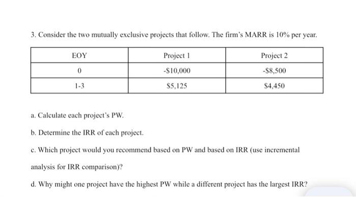 Solved 3. Consider The Two Mutually Exclusive Projects That | Chegg.com