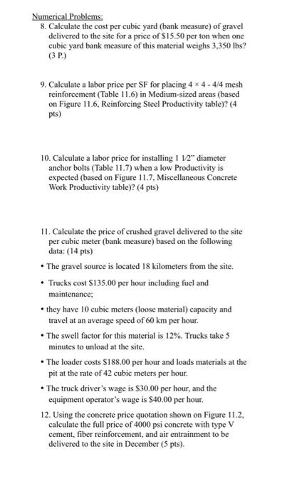Solved Numerical Problems: 8. Calculate the cost per cubic | Chegg.com