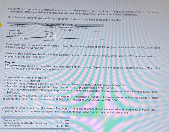 Solved Lubricants, Inc, produces a special kind of grease