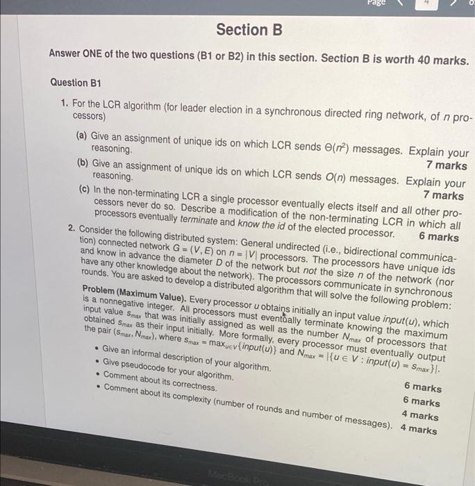 Solved Section B Answer ONE Of The Two Questions (B1 Or B2) | Chegg.com