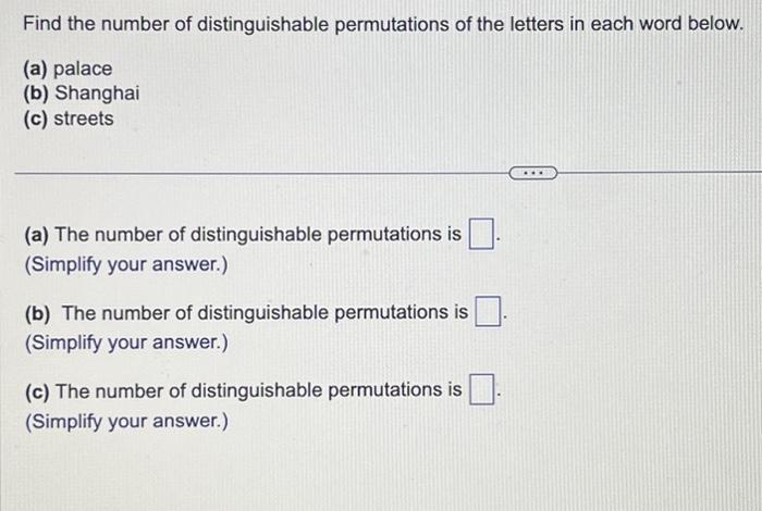 Solved Find The Number Of Distinguishable Permutations Of | Chegg.com