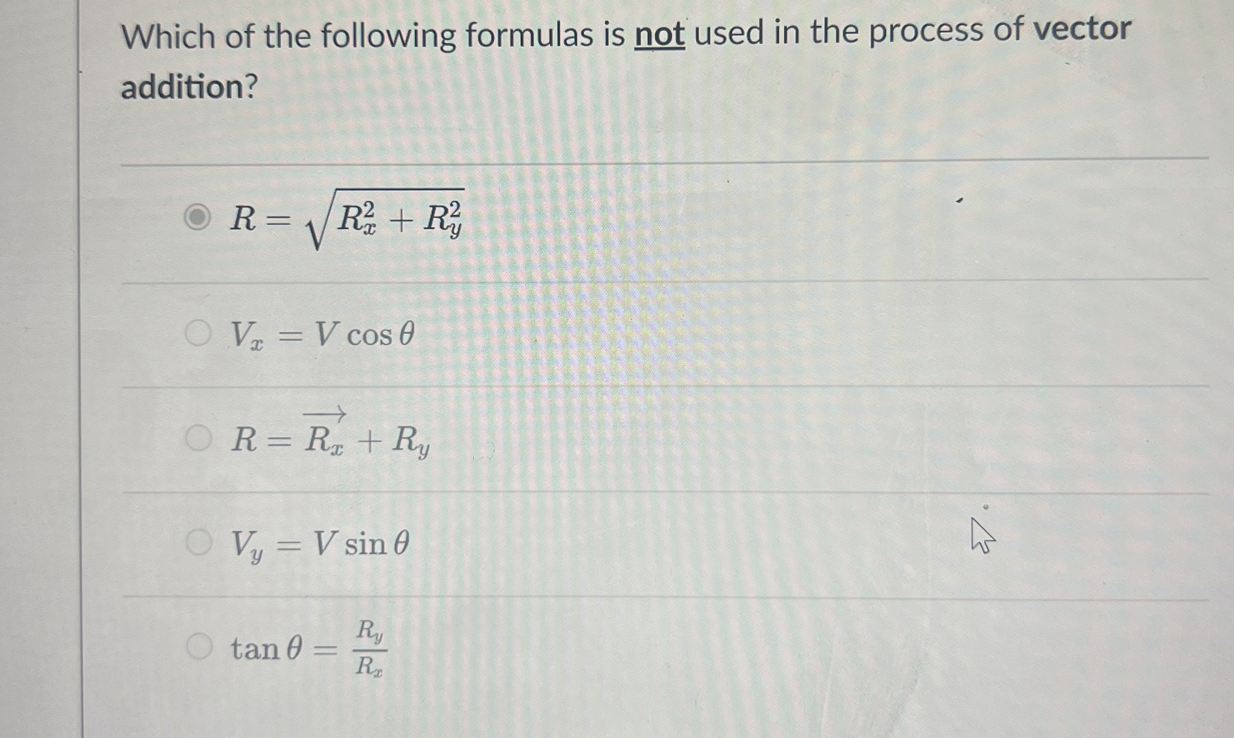 Solved Which of the following formulas is not used in the | Chegg.com