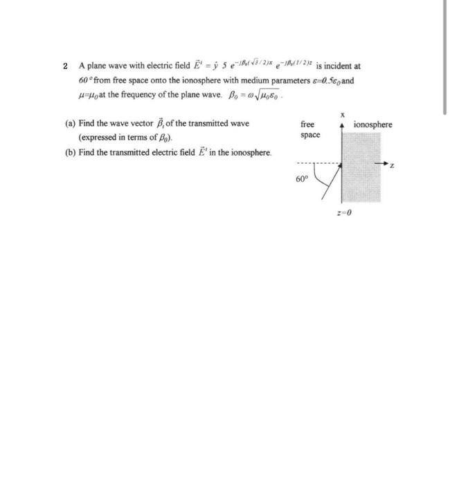 Solved 2 A Plane Wave With Electric Field E Y 5 E 1 3 Chegg Com
