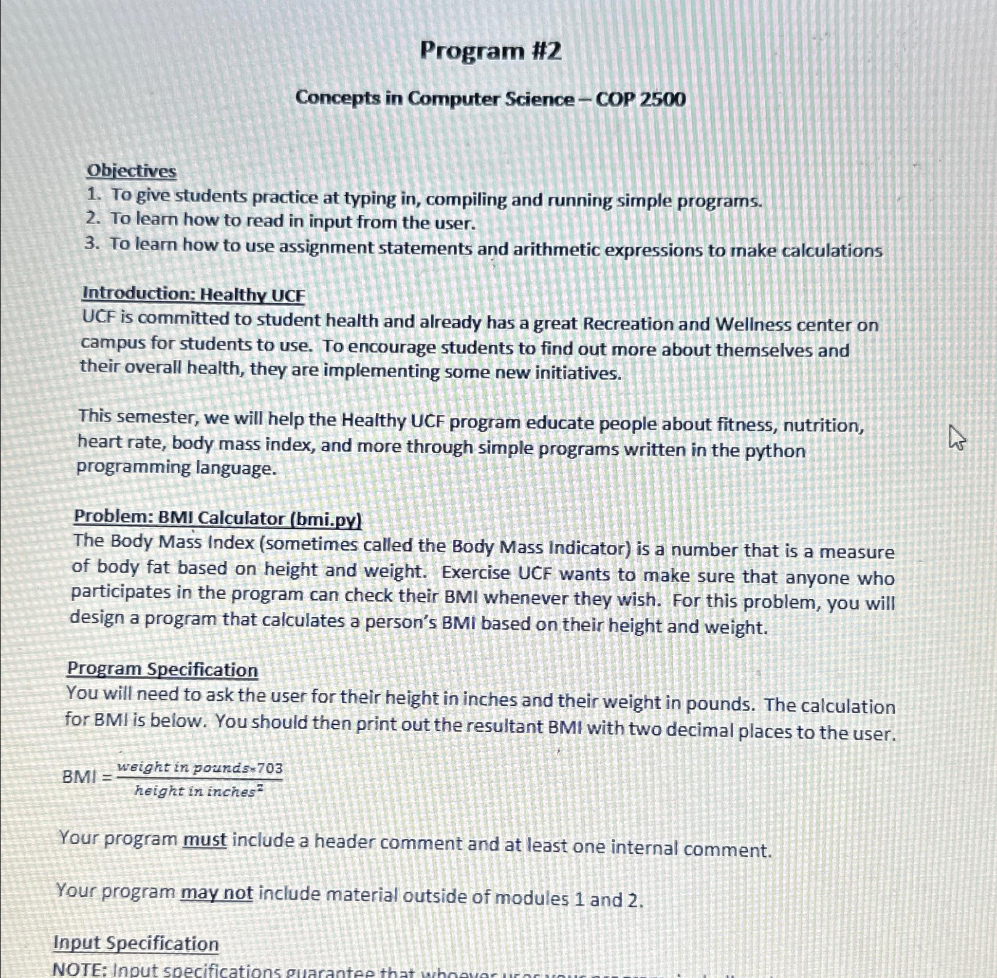 Solved Program #2Concepts in Computer Science - ﻿COP | Chegg.com