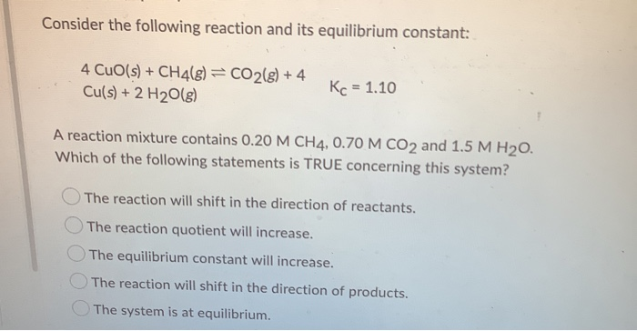 Solved Consider the following reaction and its equilibrium | Chegg.com