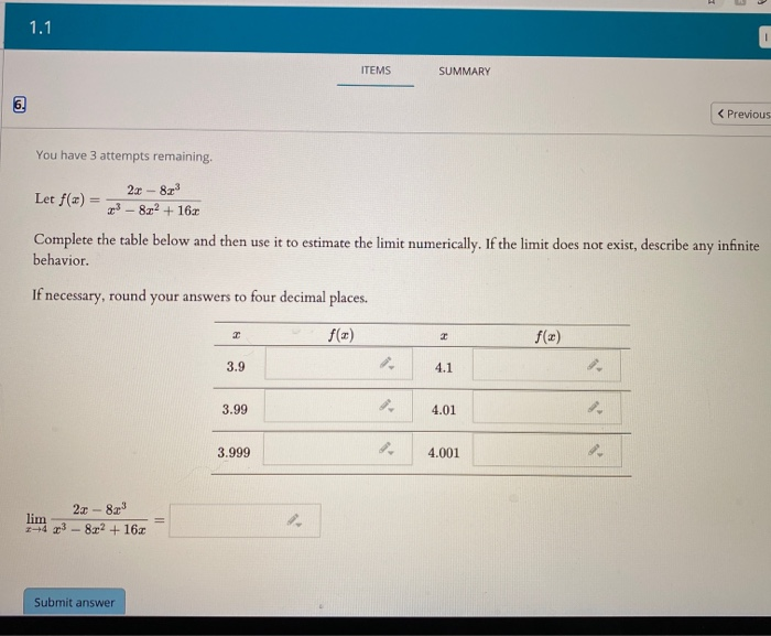 Solved 1.1 1 ITEMS SUMMARY
