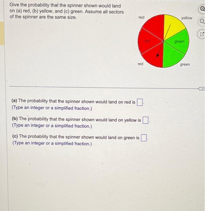 Solved Give the probability that the spinner shown would | Chegg.com