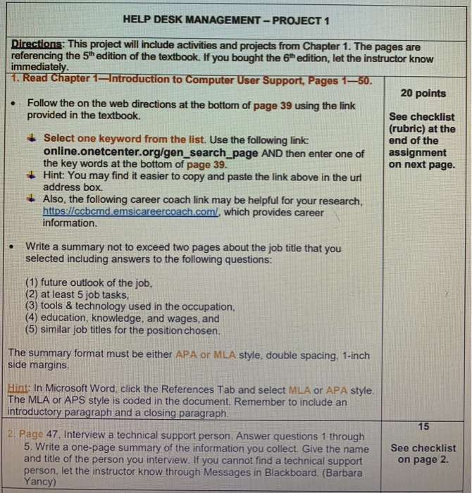 Help Desk Management Project 1 Directions This Chegg Com