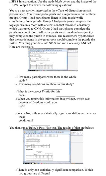 2. SPSS Interpretation: Use the study blurb below and | Chegg.com