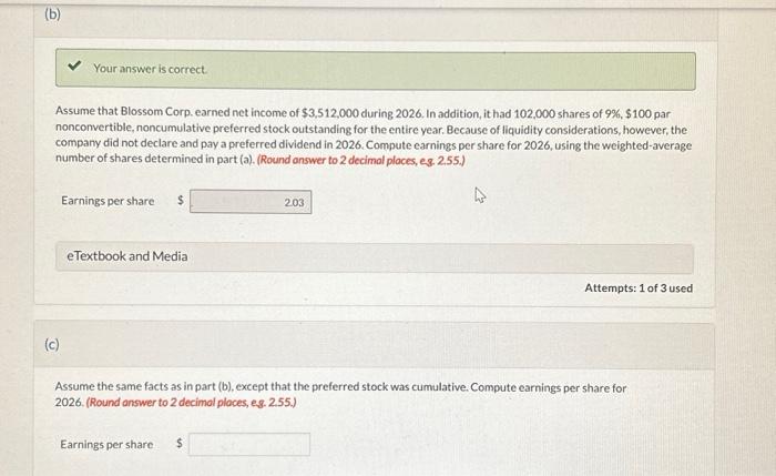 Solved On January 1.2026, Blossom Corp. had 465,000 shares | Chegg.com