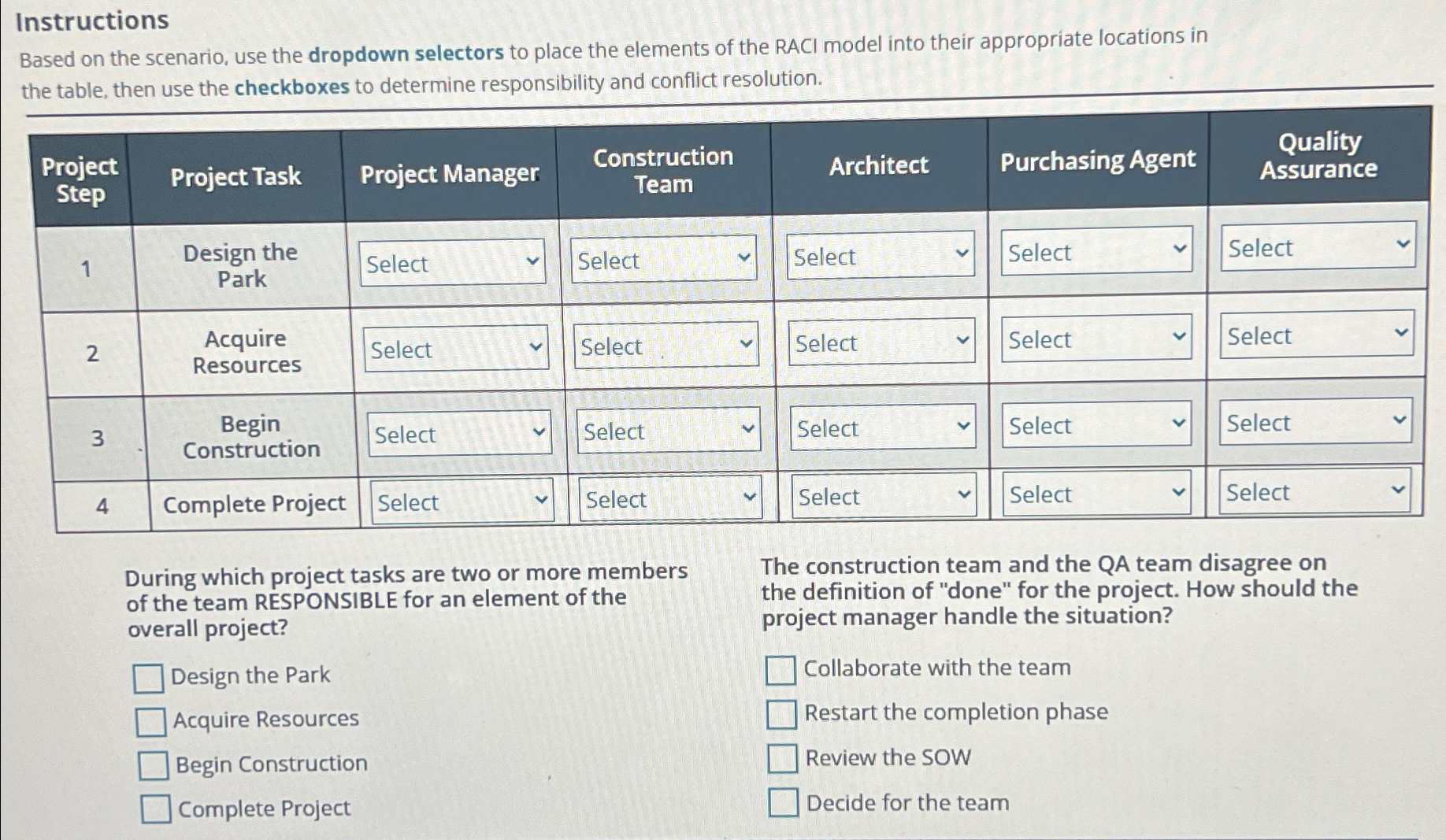 Solved InstructionsBased on the scenario, use the dropdown | Chegg.com