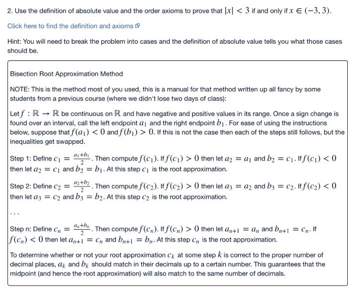 Solved 2. Use the definition of absolute value and the order | Chegg.com